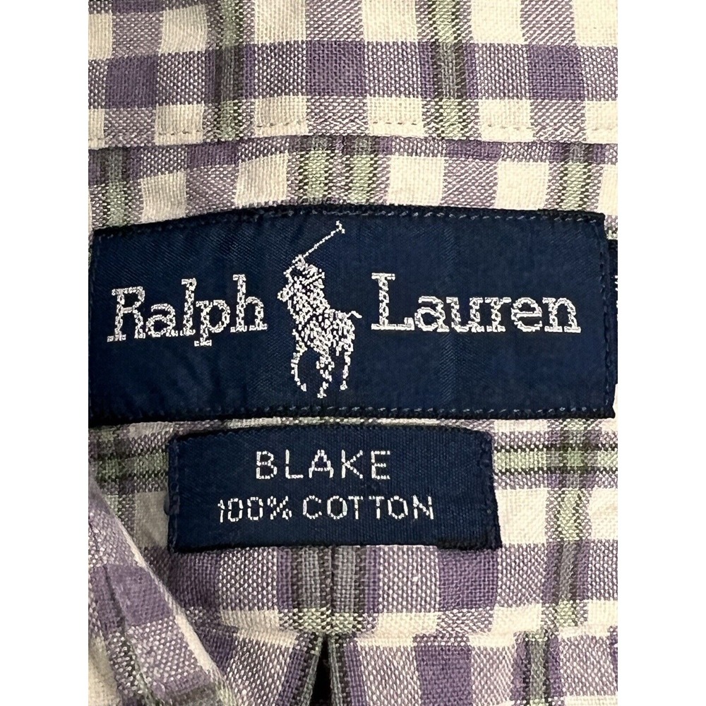 Ralph Lauren Mens Button Down Shirt Blake Cotton Purple Green Check Plaid Size L - Picture 4 of 7